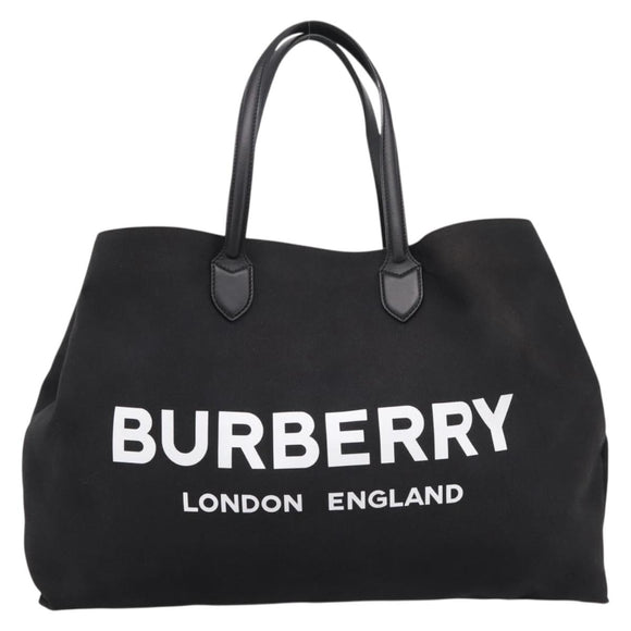 BURBERRY Tote Bag Canvas Black Silver Auth ka5856V