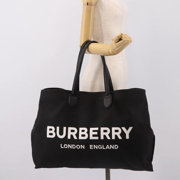 BURBERRY Tote Bag Canvas Black Silver Auth ka5856V