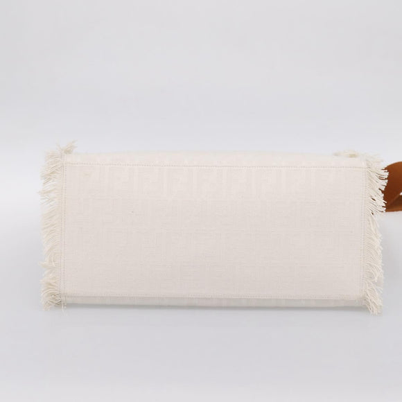 FENDI Zucca Canvas Hand Bag 2way White Silver Auth ka5858M