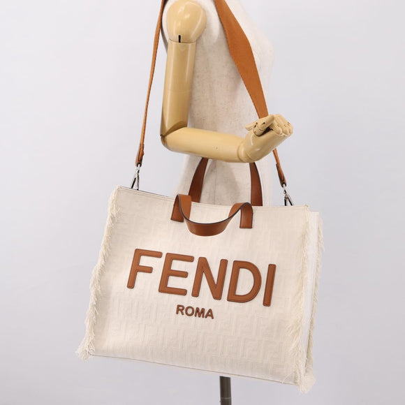 FENDI Zucca Canvas Hand Bag 2way White Silver Auth ka5858M