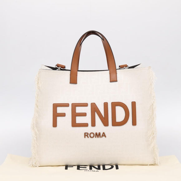 FENDI Zucca Canvas Hand Bag 2way White Silver Auth ka5858M