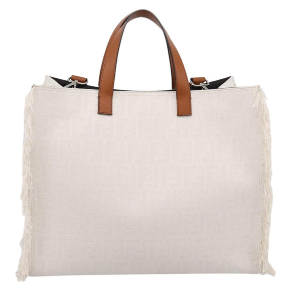 FENDI Zucca Canvas Hand Bag 2way White Silver Auth ka5858M