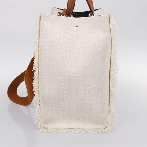 FENDI Zucca Canvas Hand Bag 2way White Silver Auth ka5858M