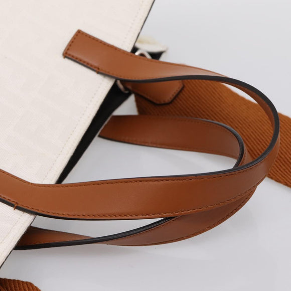 FENDI Zucca Canvas Hand Bag 2way White Silver Auth ka5858M