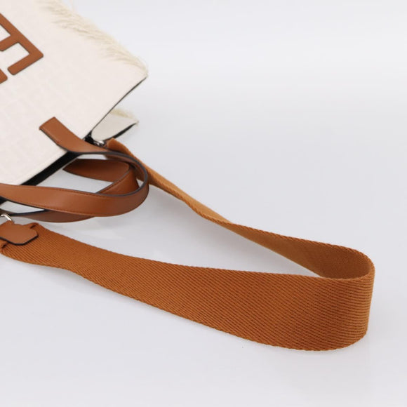 FENDI Zucca Canvas Hand Bag 2way White Silver Auth ka5858M