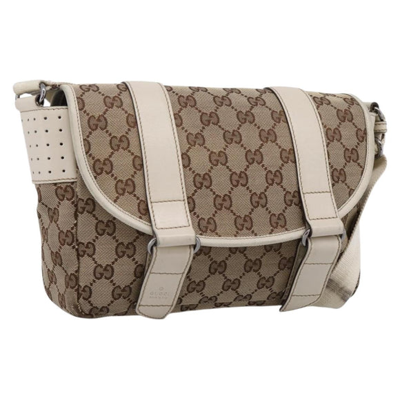 GUCCI GG Canvas Shoulder Bag Beige Silver 145858 Auth ka5859