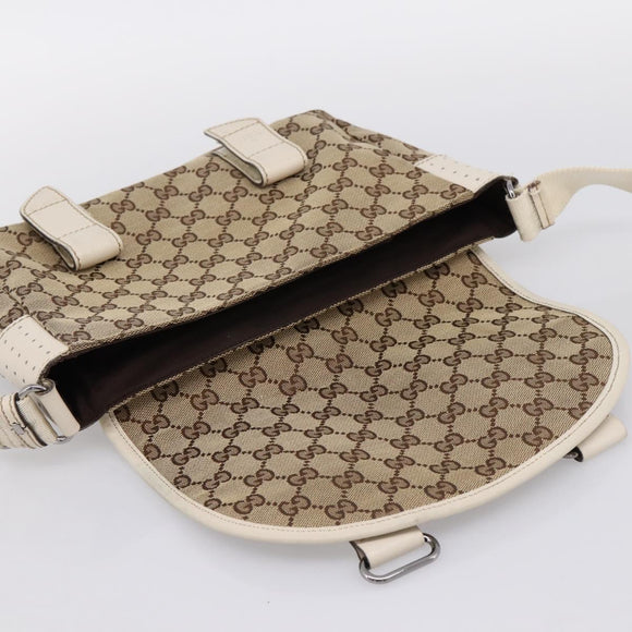 GUCCI GG Canvas Shoulder Bag Beige Silver 145858 Auth ka5859