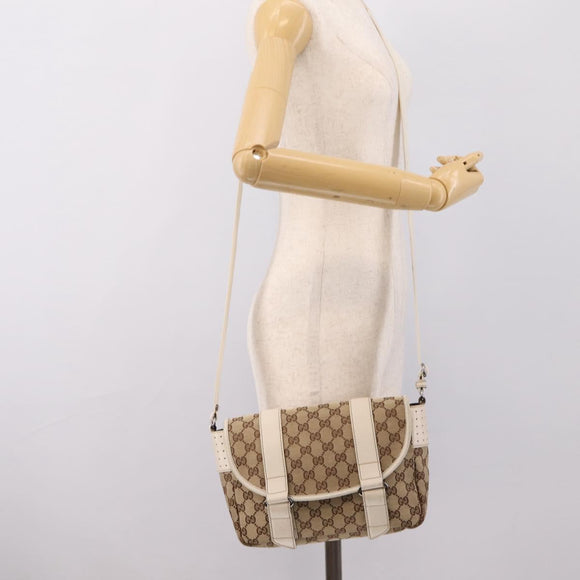 GUCCI GG Canvas Shoulder Bag Beige Silver 145858 Auth ka5859