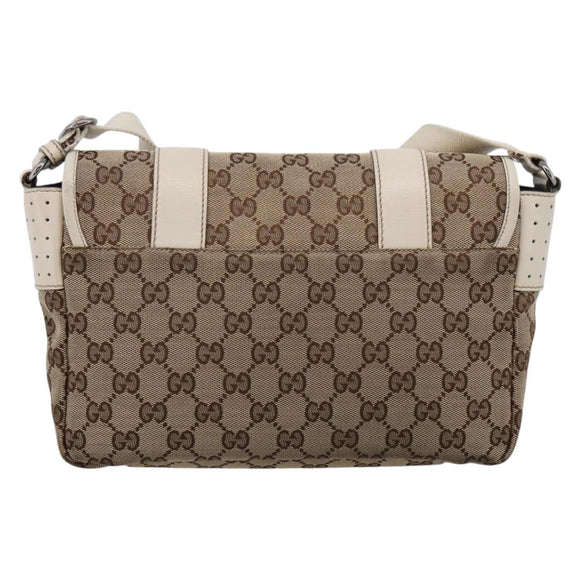GUCCI GG Canvas Shoulder Bag Beige Silver 145858 Auth ka5859