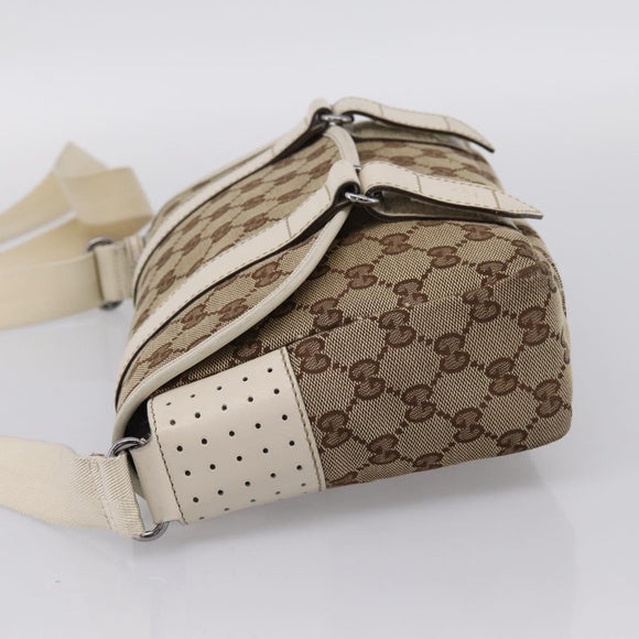 GUCCI GG Canvas Shoulder Bag Beige Silver 145858 Auth ka5859