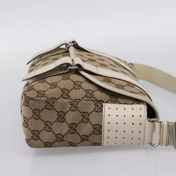 GUCCI GG Canvas Shoulder Bag Beige Silver 145858 Auth ka5859