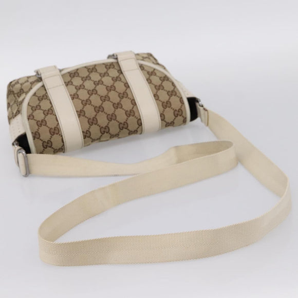 GUCCI GG Canvas Shoulder Bag Beige Silver 145858 Auth ka5859