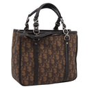 Christian Dior Trotter Canvas Hand Bag PVC Brown Silver Auth ka5864V-1