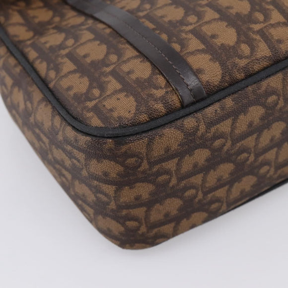 Christian Dior Trotter Canvas Hand Bag PVC Brown Silver Auth ka5864V