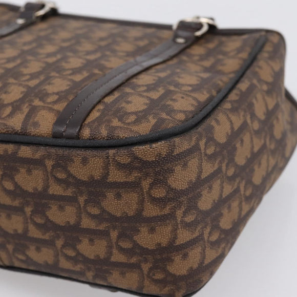 Christian Dior Trotter Canvas Hand Bag PVC Brown Silver Auth ka5864V