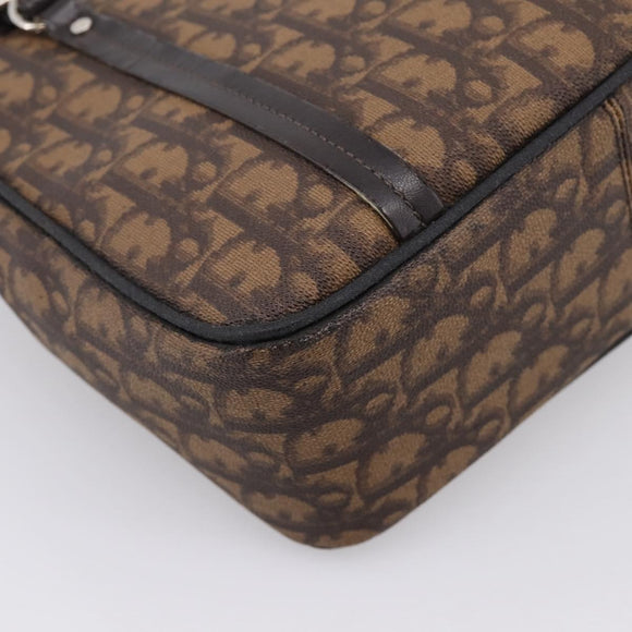 Christian Dior Trotter Canvas Hand Bag PVC Brown Silver Auth ka5864V
