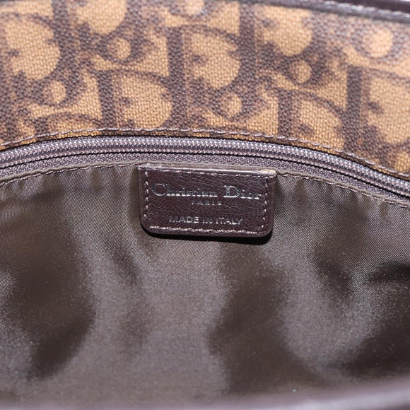 Christian Dior Trotter Canvas Hand Bag PVC Brown Silver Auth ka5864V