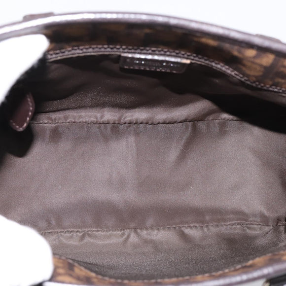 Christian Dior Trotter Canvas Hand Bag PVC Brown Silver Auth ka5864V