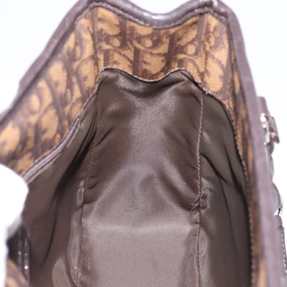 Christian Dior Trotter Canvas Hand Bag PVC Brown Silver Auth ka5864V