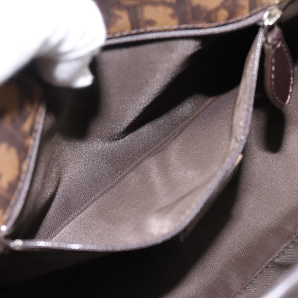 Christian Dior Trotter Canvas Hand Bag PVC Brown Silver Auth ka5864V
