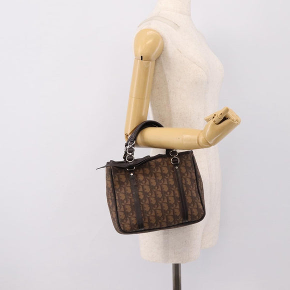 Christian Dior Trotter Canvas Hand Bag PVC Brown Silver Auth ka5864V