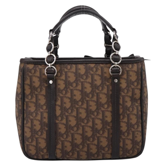 Christian Dior Trotter Canvas Hand Bag PVC Brown Silver Auth ka5864V