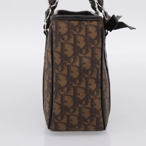 Christian Dior Trotter Canvas Hand Bag PVC Brown Silver Auth ka5864V