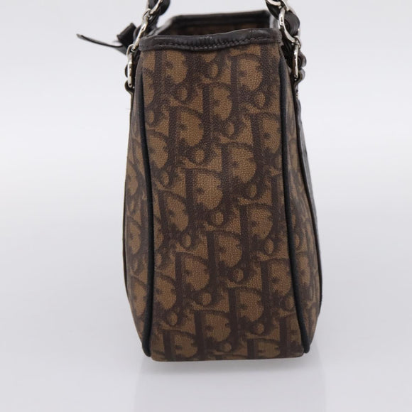 Christian Dior Trotter Canvas Hand Bag PVC Brown Silver Auth ka5864V