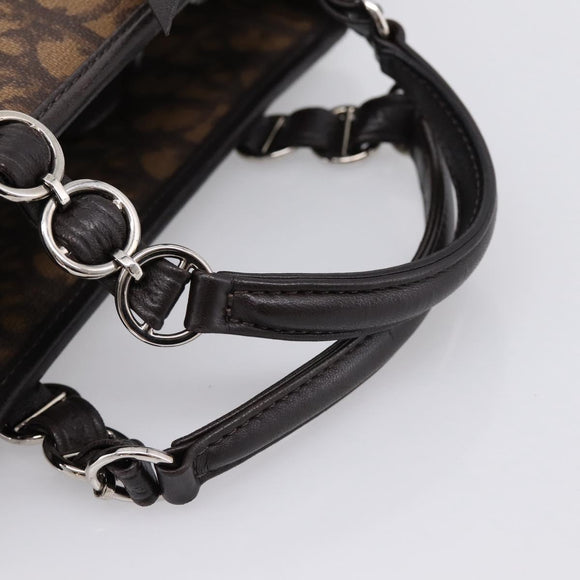 Christian Dior Trotter Canvas Hand Bag PVC Brown Silver Auth ka5864V