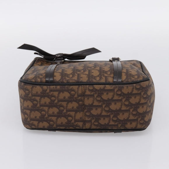 Christian Dior Trotter Canvas Hand Bag PVC Brown Silver Auth ka5864V