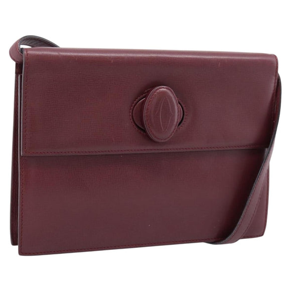 CARTIER Must Line Shoulder Bag Leather Bordeaux Gold Auth ka5868