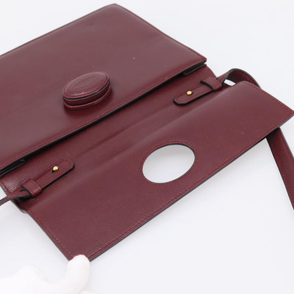 CARTIER Must Line Shoulder Bag Leather Bordeaux Gold Auth ka5868