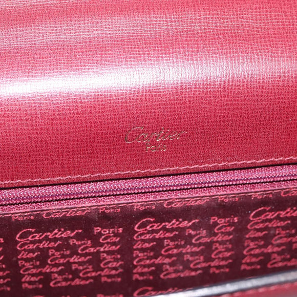 CARTIER Must Line Shoulder Bag Leather Bordeaux Gold Auth ka5868