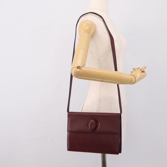 CARTIER Must Line Shoulder Bag Leather Bordeaux Gold Auth ka5868