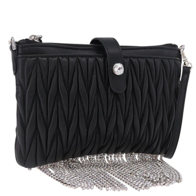 Miu Miu Matelasse Shoulder Bag Leather Black Silver Auth ka5870SAM