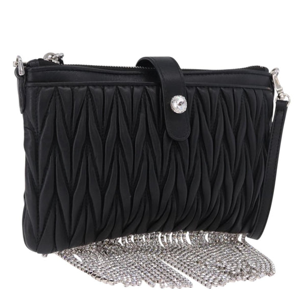 Miu Miu Matelasse Shoulder Bag Leather Black Silver Auth ka5870SAM