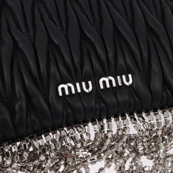 Miu Miu Matelasse Shoulder Bag Leather Black Silver Auth ka5870SAM