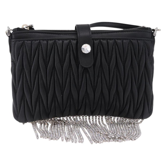 Miu Miu Matelasse Shoulder Bag Leather Black Silver Auth ka5870SAM