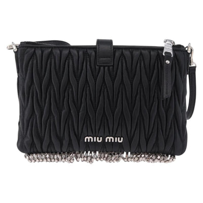 Miu Miu Matelasse Shoulder Bag Leather Black Silver Auth ka5870SAM - 0