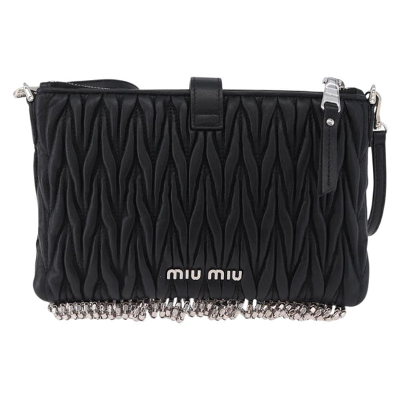 Miu Miu Matelasse Shoulder Bag Leather Black Silver Auth ka5870SAM