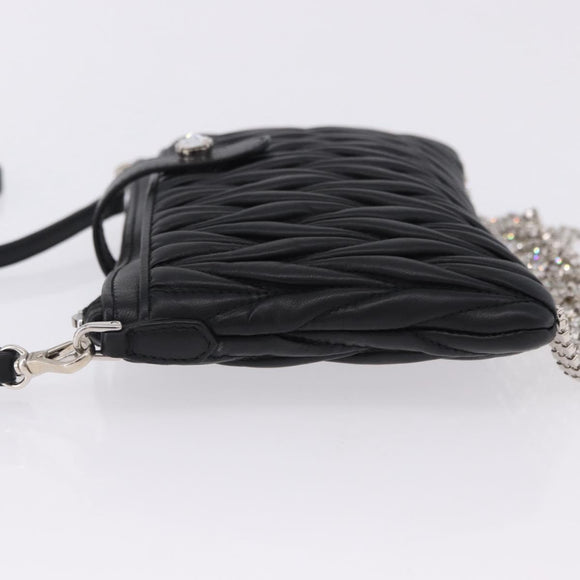 Miu Miu Matelasse Shoulder Bag Leather Black Silver Auth ka5870SAM