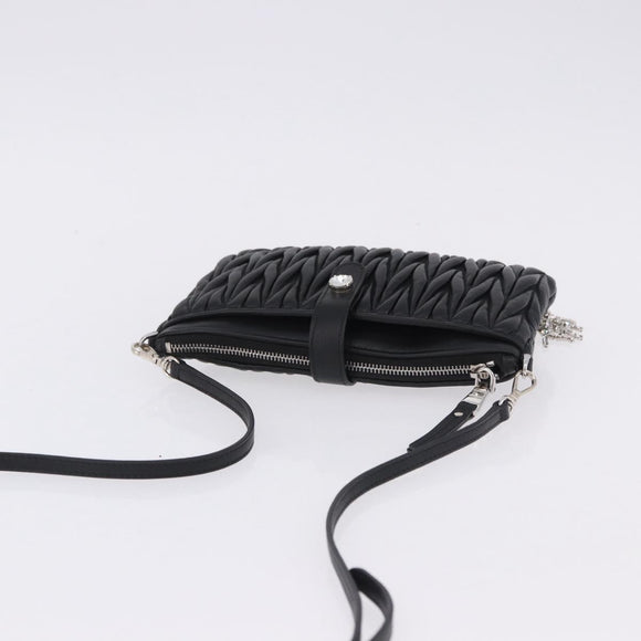 Miu Miu Matelasse Shoulder Bag Leather Black Silver Auth ka5870SAM