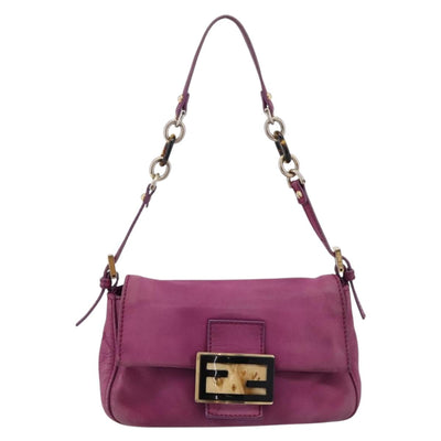 FENDI Mamma Baguette Hand Bag Leather Purple Gold Auth ka5874A - 0