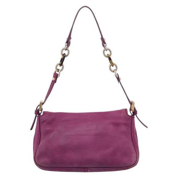 FENDI Mamma Baguette Hand Bag Leather Purple Gold Auth ka5874A