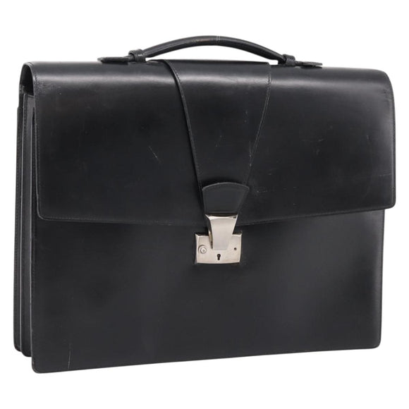 CARTIER Business Bag Leather Black Gold Auth ka5875