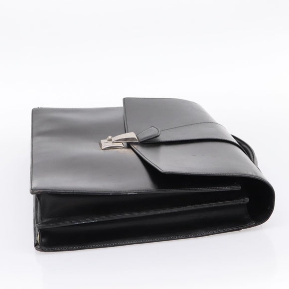 CARTIER Business Bag Leather Black Gold Auth ka5875