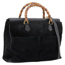 GUCCI Bamboo Hand Bag Suede 2way Black Gold 002 2855 0322 0 Auth ka5877-1