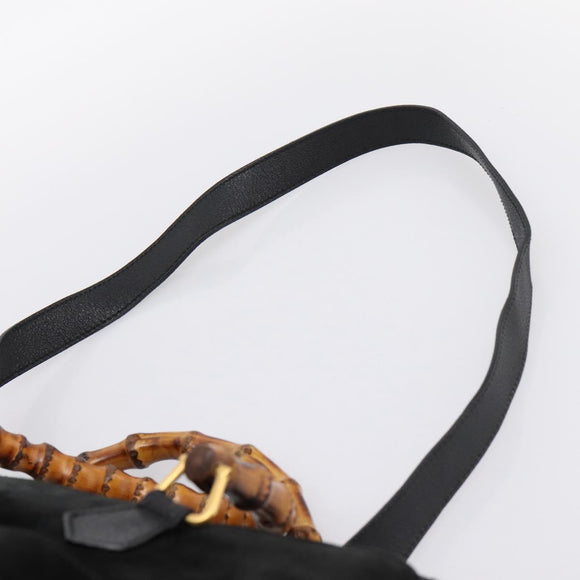GUCCI Bamboo Hand Bag Suede 2way Black Gold 002 2855 0322 0 Auth ka5877