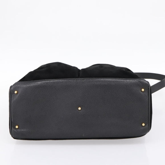 GUCCI Bamboo Hand Bag Suede 2way Black Gold 002 2855 0322 0 Auth ka5877