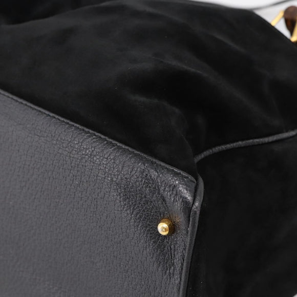 GUCCI Bamboo Hand Bag Suede 2way Black Gold 002 2855 0322 0 Auth ka5877